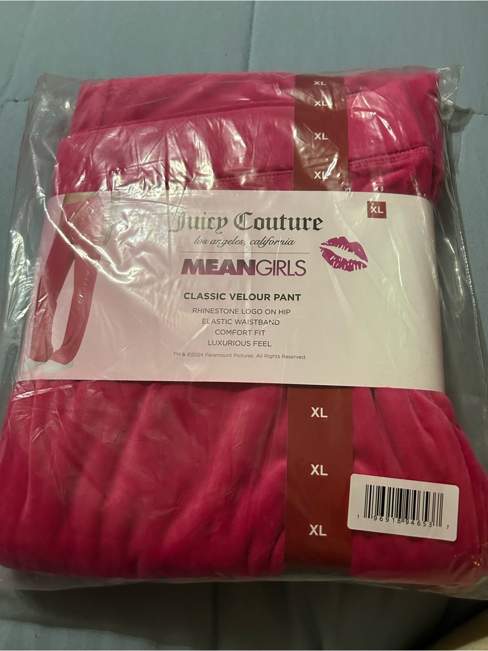 Juicy Couture Mean Girls Classic Velour Pant - Hot Pink (XL)